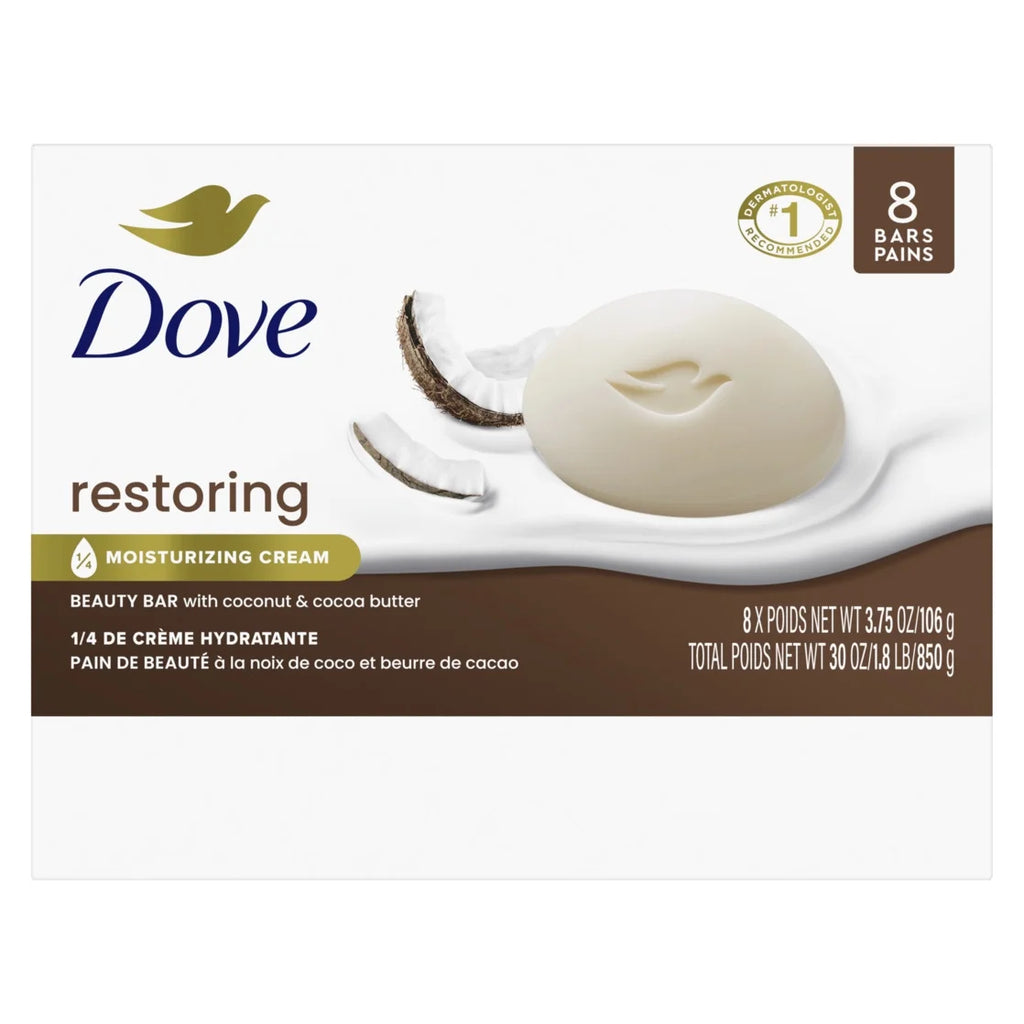 Dove Restoring Beauty Bar con Coco y Manteca de Cacao – Pack de 8 Unidades