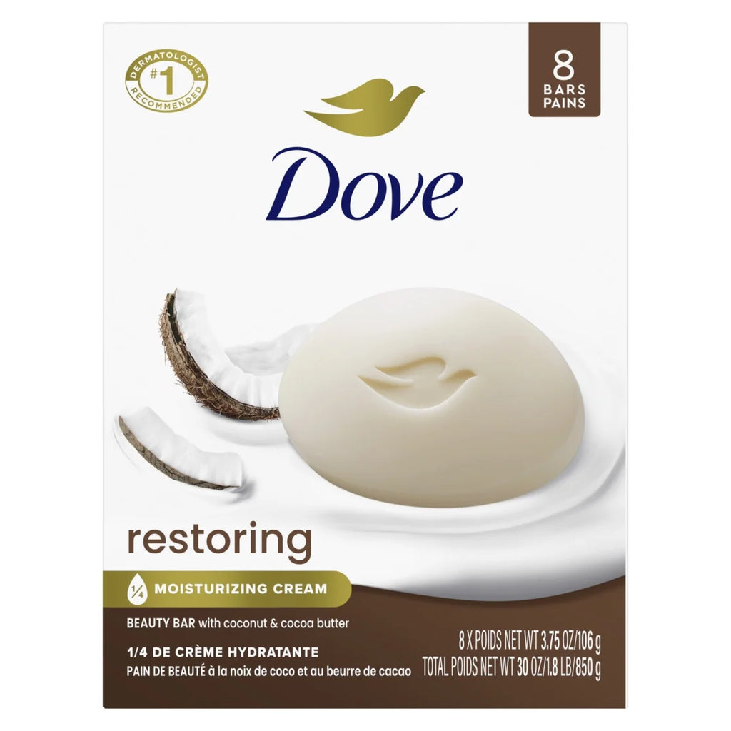 Dove Restoring Beauty Bar con Coco y Manteca de Cacao – Pack de 8 Unidades