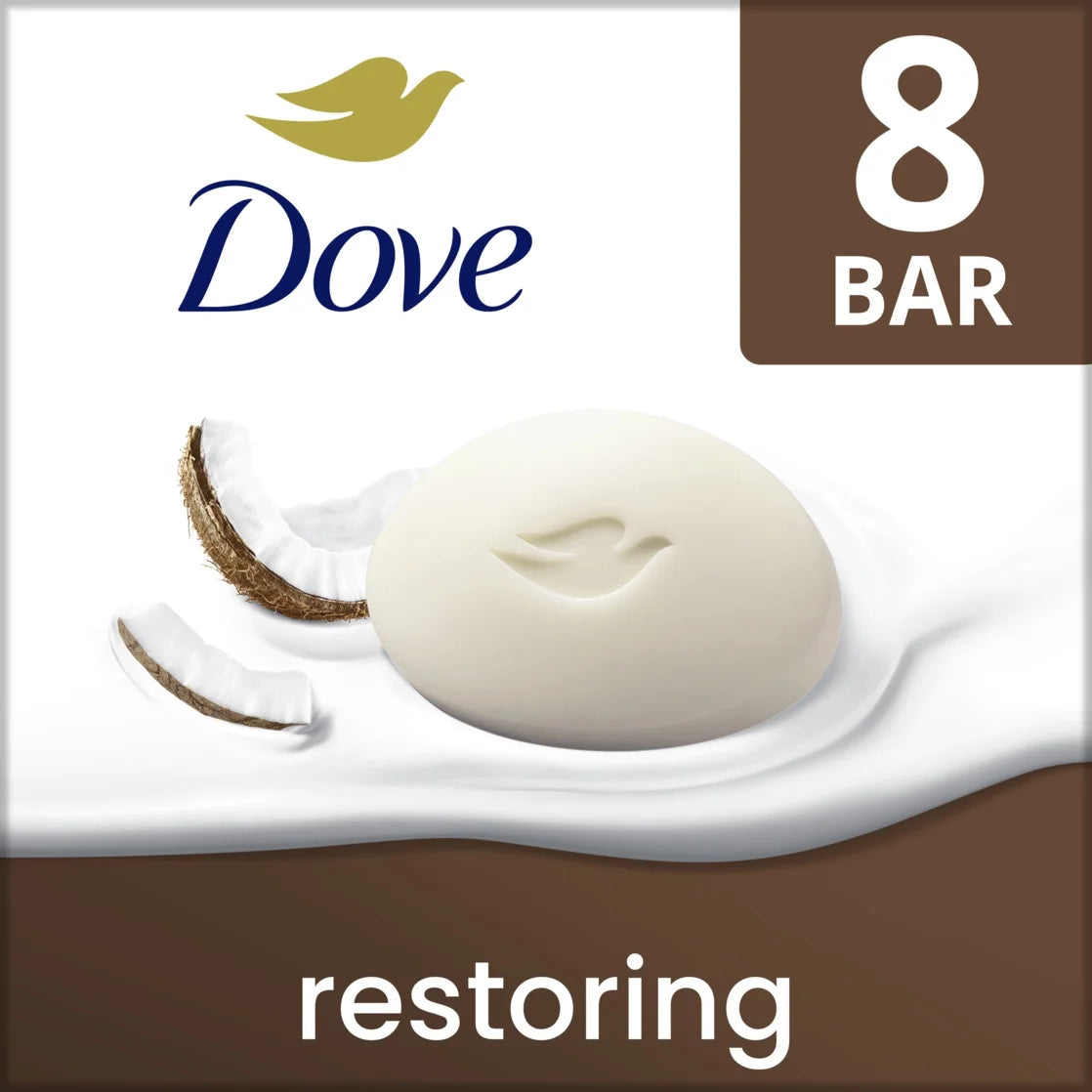 Dove Restoring Beauty Bar con Coco y Manteca de Cacao – Pack de 8 Unidades